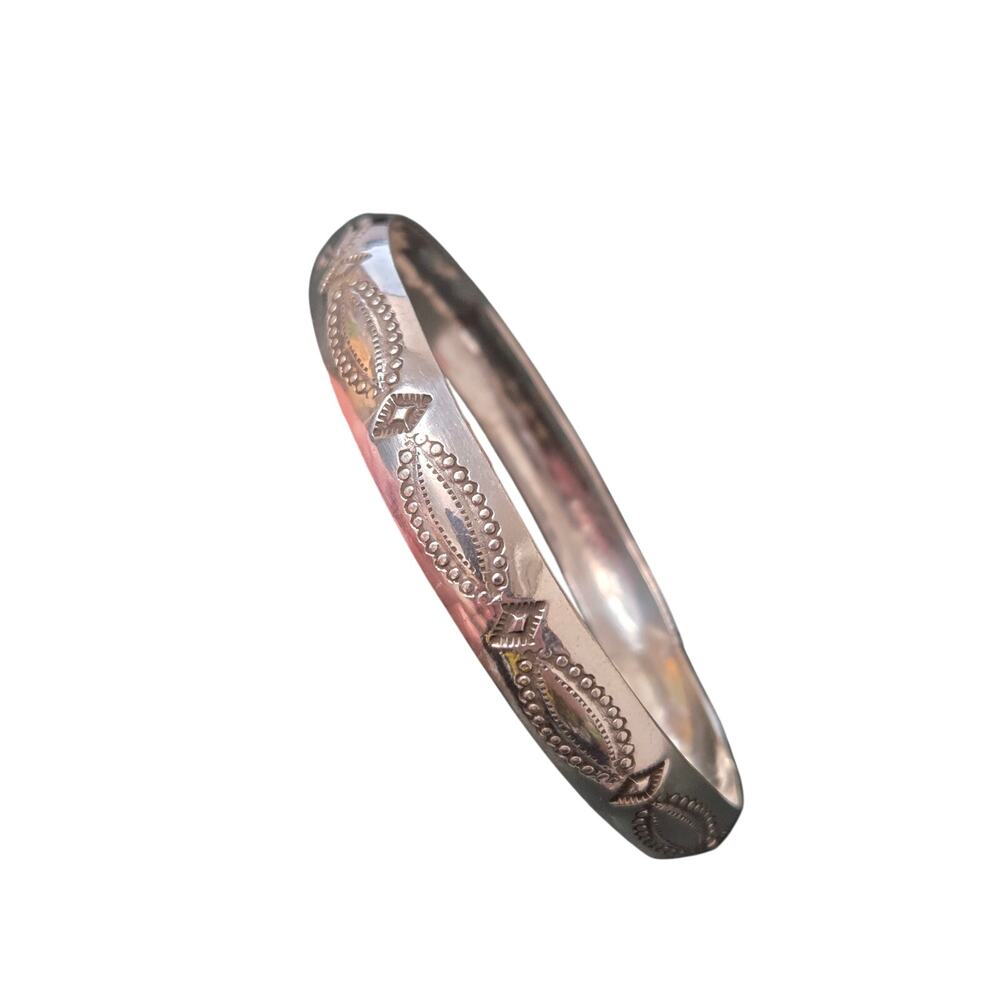 Vintage Stamped HJ Sterling Native American Engraved Bangle Bracelet